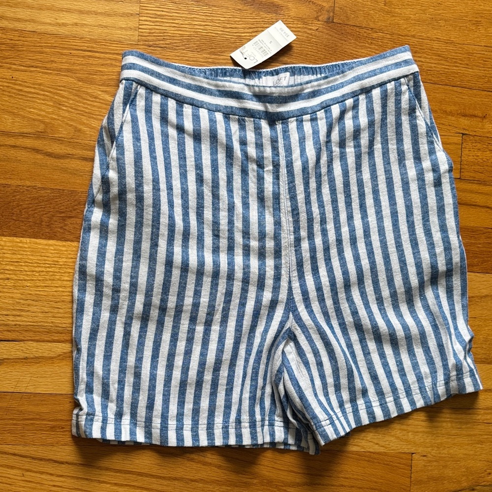 LOFT Blue and White Striped Bermudas